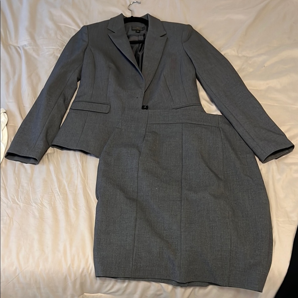 Women's Gray Blazer and Skirt Set